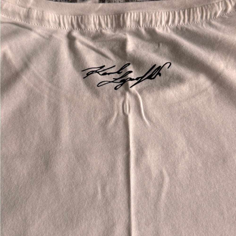 Karl Lagerfeld White Graphic Tee with Iconic Design - Picture 3 of 3